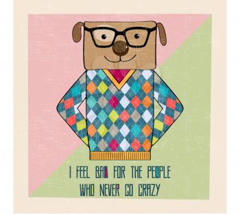 cool dog hipster, hand draw illustration in vector format