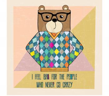 cool bear hipster, hand draw illustration in vector format
