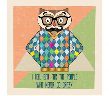 cool owl hipster, hand draw illustration in vector format