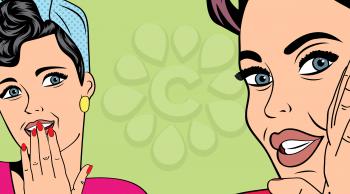 Two pop art girlfriends talking, comic art illustration in vector format