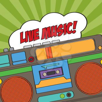 musical background with retro boom-box, vector illustration