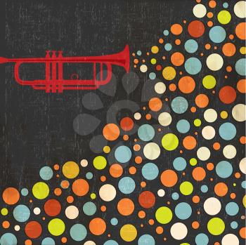 Music background with trumpet and balls, vector illustration