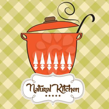 Cooking pan with message natural kitchen, vector illustration
