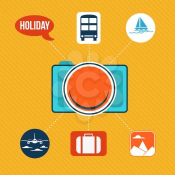 Set of flat design concept icons for holiday and travel, vector illustration
