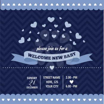 baby shower invitation with hearts in retro style, vector format