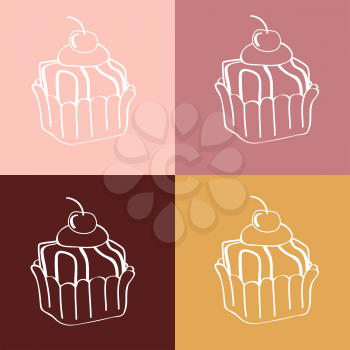 Cupcakes seamless linear pattern, vector format