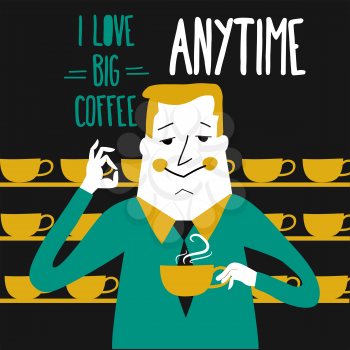 Coffee break, businessman drinking  coffee, vector illustration