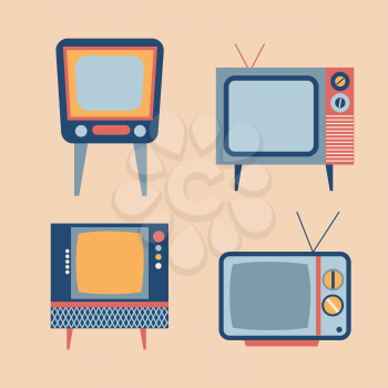retro tv items set, vector illustration