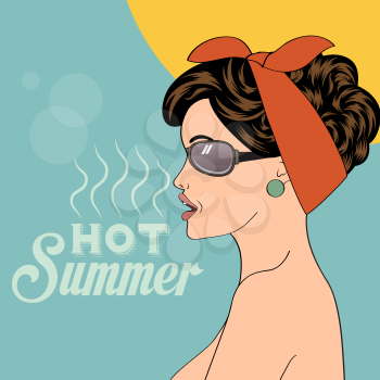 Hot pop art girl on a beach, vector illustration