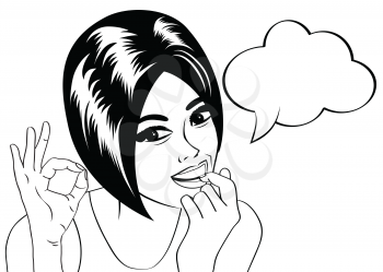 pop art cute retro woman in comics style in black and white  , vector illustration