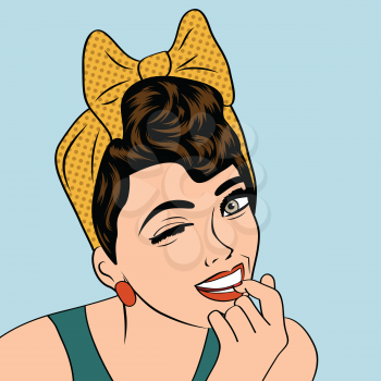 pop art cute retro woman in comics style, vector illustration