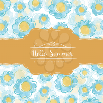 Watercolor floral  card  with message Hello Summer, vector eps10