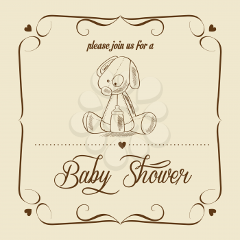 baby shower card with retro toy, vector illustration