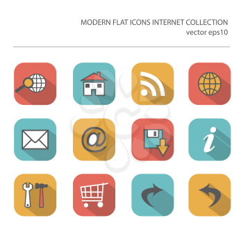 Modern flat icons vector collection with long shadow effect in stylish colors of  internet items. Isolated on white background.