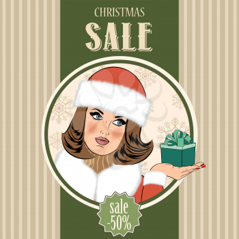 Christmas sale design with sexy Santa girl, vector format