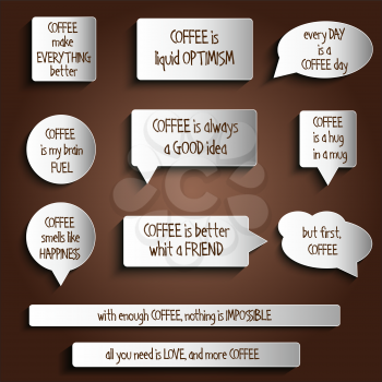 tags, labels, buttons, stickers with message about coffee, vector format