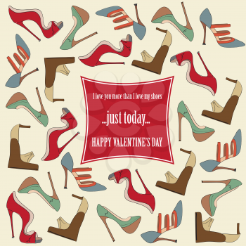 Valentine's Day  card with shoes and funny message, vector format