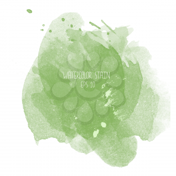 Green watercolor stain on white background. Abstract blot isolated.