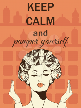 Beautiful illustration with messageKeep calm and pamper yourself, vector format