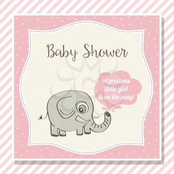 baby girl shower card with little elephant, vector eps10