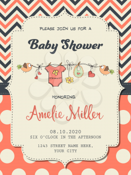 Beautiful baby girl shower card, vector format