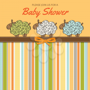 Delicate baby shower card with sheep, vector format