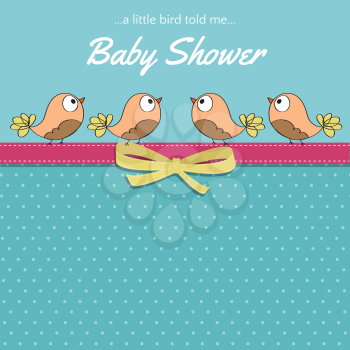 Delicate baby shower card with little birds, vector format