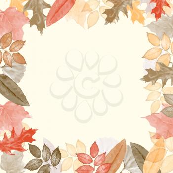 Autumn watercolor frame with leaves. Vector illustration
