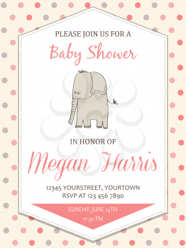 delicate baby girl shower card with little elephant, vector format
