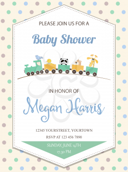 delicate baby boy shower card with toy train, vector format