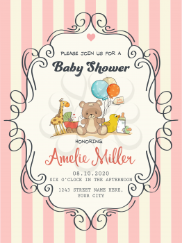delicate baby girl shower card, vector format