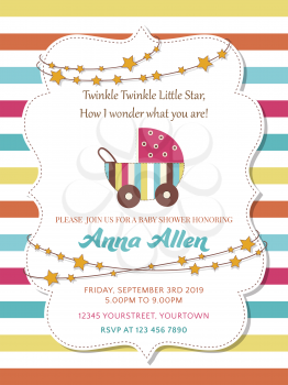 Lovely baby shower card with stroller, vector format