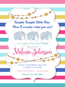 Lovely baby shower card with elephant toy, vector format