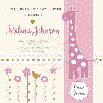 Lovely baby shower card template with golden glittering details, vector format