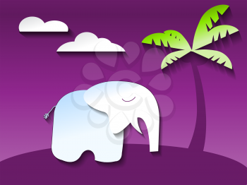 cute elephant in ultraviolet jungle, paper art style vector