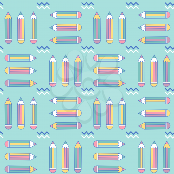 vibrant seamless pattern with pencils in memphis style, vector format