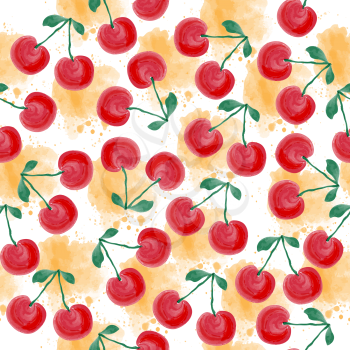 Fresh watercolor summer pattern  with cherries, vector format