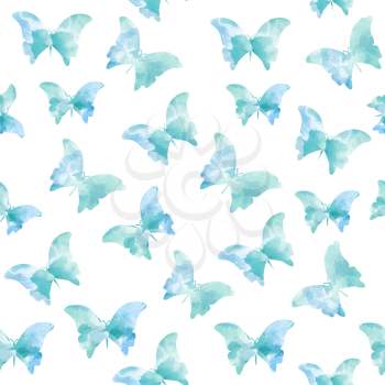 watercolor seamless pattern with blue butterflies, vector format