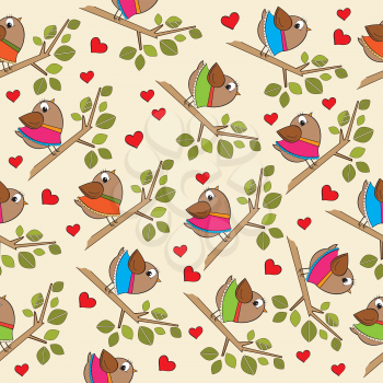 funny seamless pattern with dressed birds, vector format
