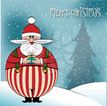 Christmas card with funny fat Santa, vector format