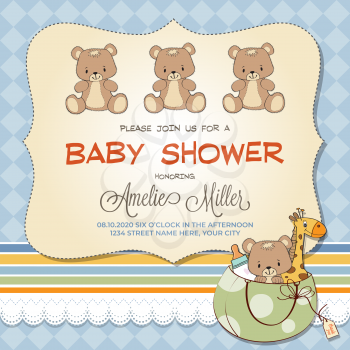 Baby shower card with teddy bears, customizable