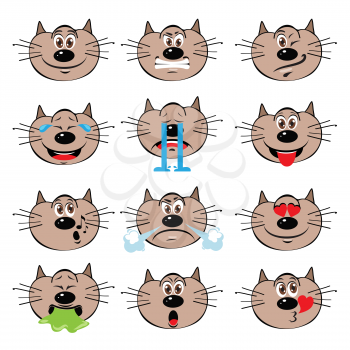 Cat Emojis Set of Emoticons Icons Isolated. Vector Illustration On White Background