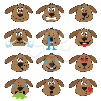 Dog Emojis Set of Emoticons Icons Isolated. Vector Illustration On White Background