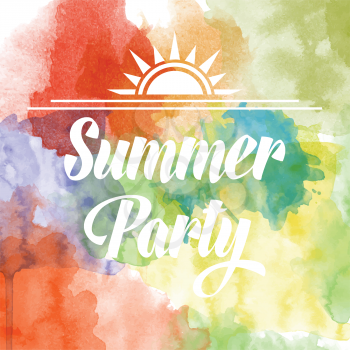 Summer party poster om watercolor background, vector