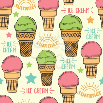 Doodle seamless pattern with ice cream. Wrapping paper, fabric,  background design.