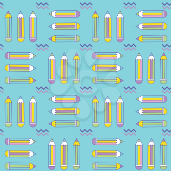 vibrant seamless pattern with pencils in memphis style, vector format