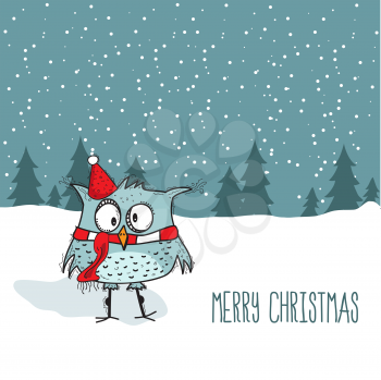 Funny Christmas card with cute owl