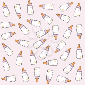 vector pink seamless pattern with milk bottles