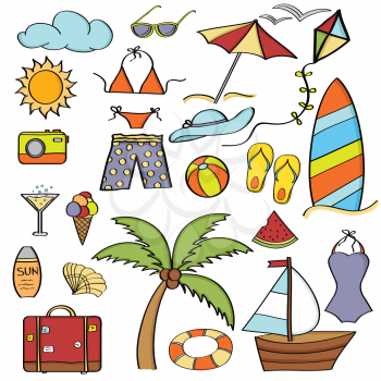 Doodle cartoon items summer holiday collection  Vector