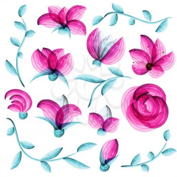 Watercolor vector floral elements suitable for wedding invitation or greeting card